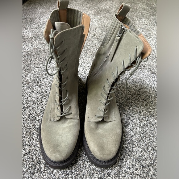 SAM EDELMAN LEX sage green suede leather combat boots size 8 - Picture 3 of 15